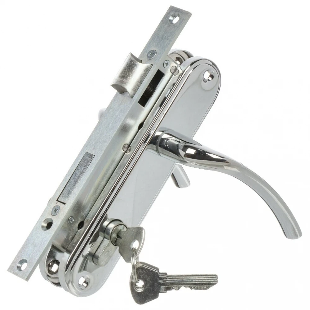 Фото Замок врезной цилиндровый с защёлкой в комплекте с ручкой ЗВ4-70.27 (хром), 4 кл.