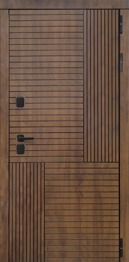 Входная дверь ДвериПРО Авеста Д-19 (16мм, Грецкий орех + черная патина винорит) DPRO195598 внешняя сторона