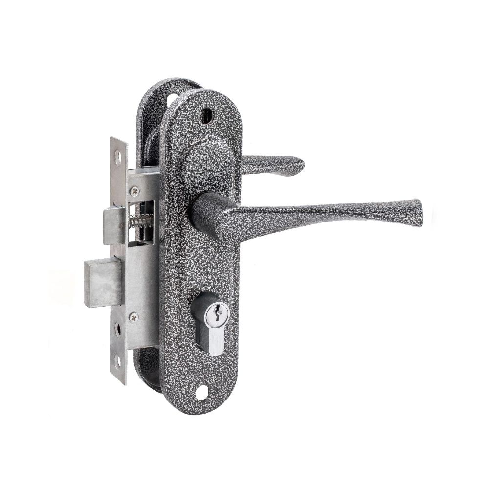 Фото Замок врезной цилиндровый с защёлкой в комплекте с ручкой ЗВ4-50.01 (серебро), 5 кл.